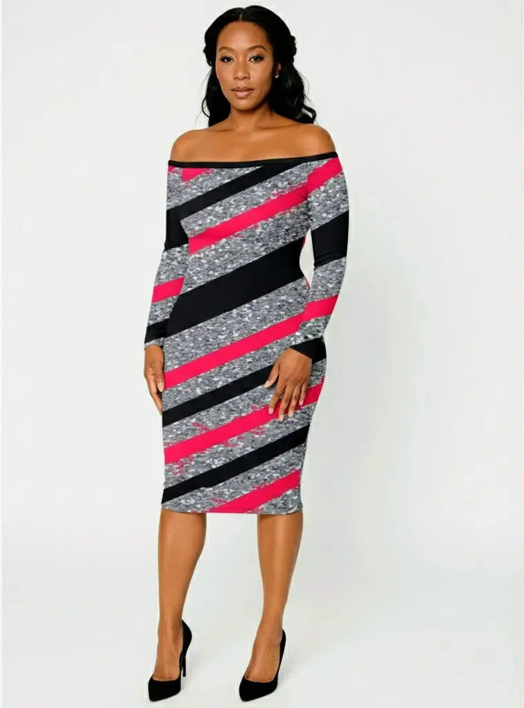 Electric Static Off-Shoulder Midi Long Sleeve Elegant Wrap Dress Urban Era Customs
