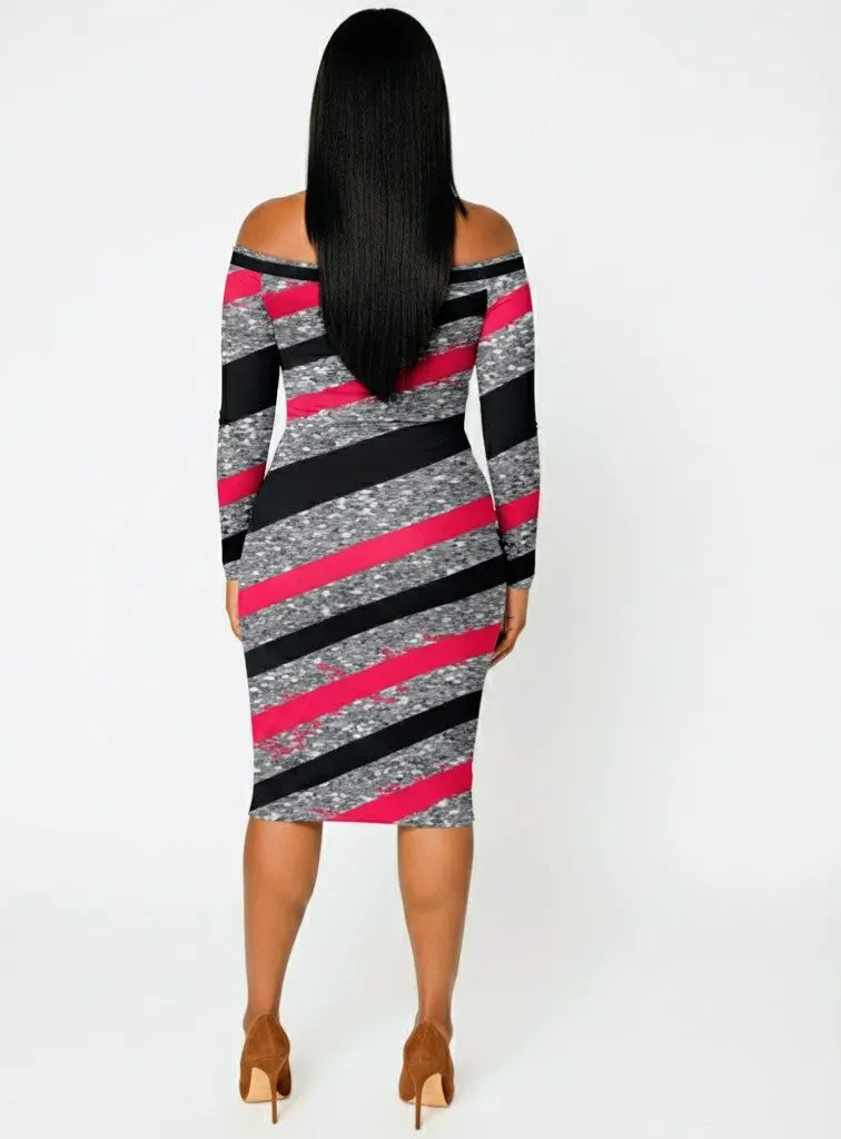 Electric Static Off-Shoulder Midi Long Sleeve Elegant Wrap Dress Urban Era Customs