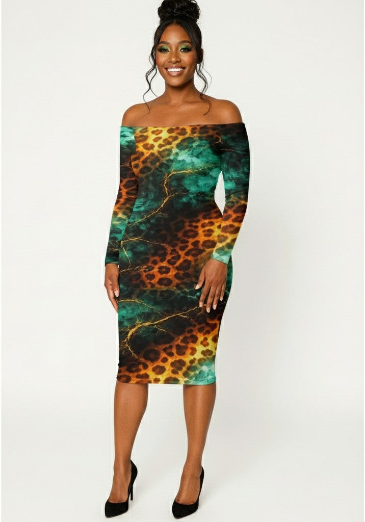 Malachite Leopard" Off The Shoulder Dress Urban Era Customs