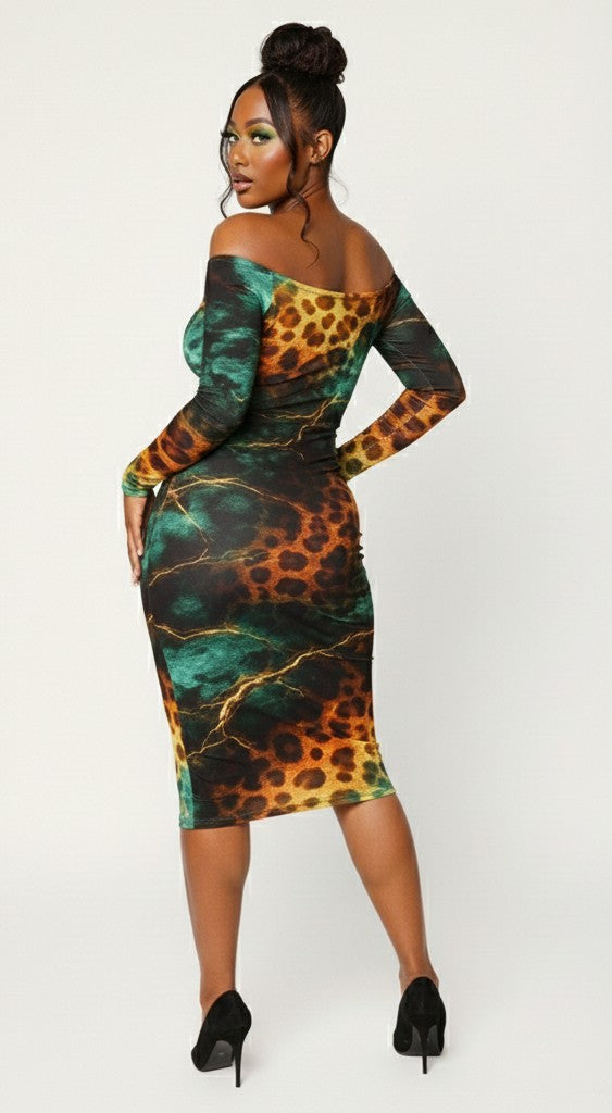 Malachite Leopard" Off The Shoulder Dress Urban Era Customs