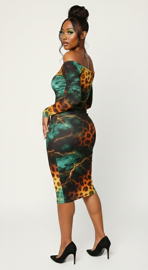 Malachite Leopard" Off The Shoulder Dress Urban Era Customs