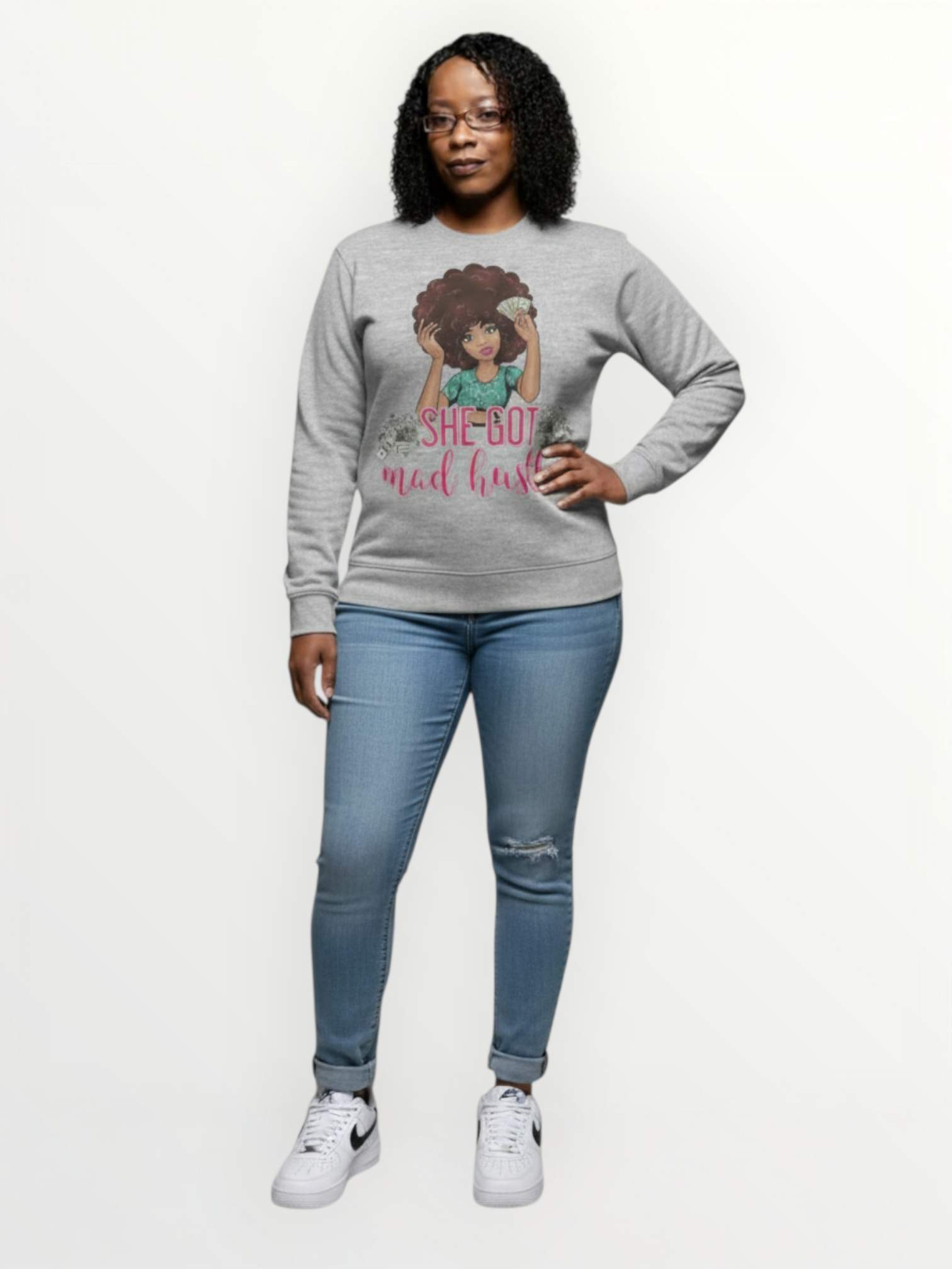 She Got Mad Hustle (Heather gray)Sweatshirt Urban Era Customs